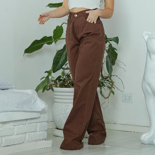 Calça Jeans Wide Leg marrom Feminina