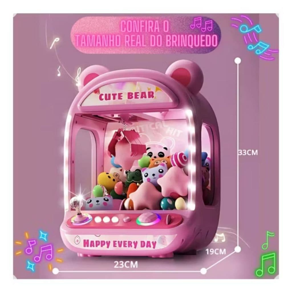 Mini Máquina de Pegar Ursinho Bichinho Pelúcia infantil Musical com garra automática Luz e som presente Natal criança