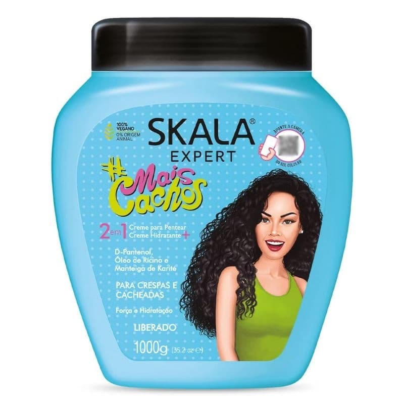Skala Mais Cachos 1kg, Creme para Cabelos Cacheados, Creme de Tratamento Vegano, Hidratação e Definição, Cabelos