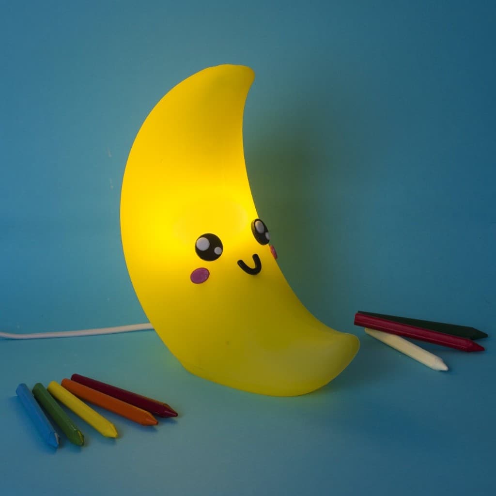Luminária infantil de Mesa Lua Minguante Amarela Kawaii Decoração Quarto Bebê Bivolt