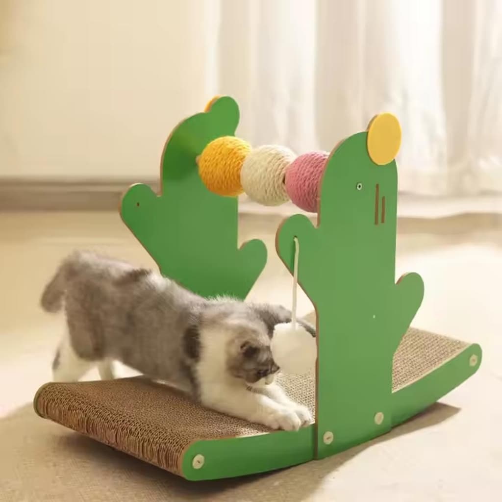 Arranhador Pet Gatos Cactos Duplo Com Bolinha Papelão Sisal.