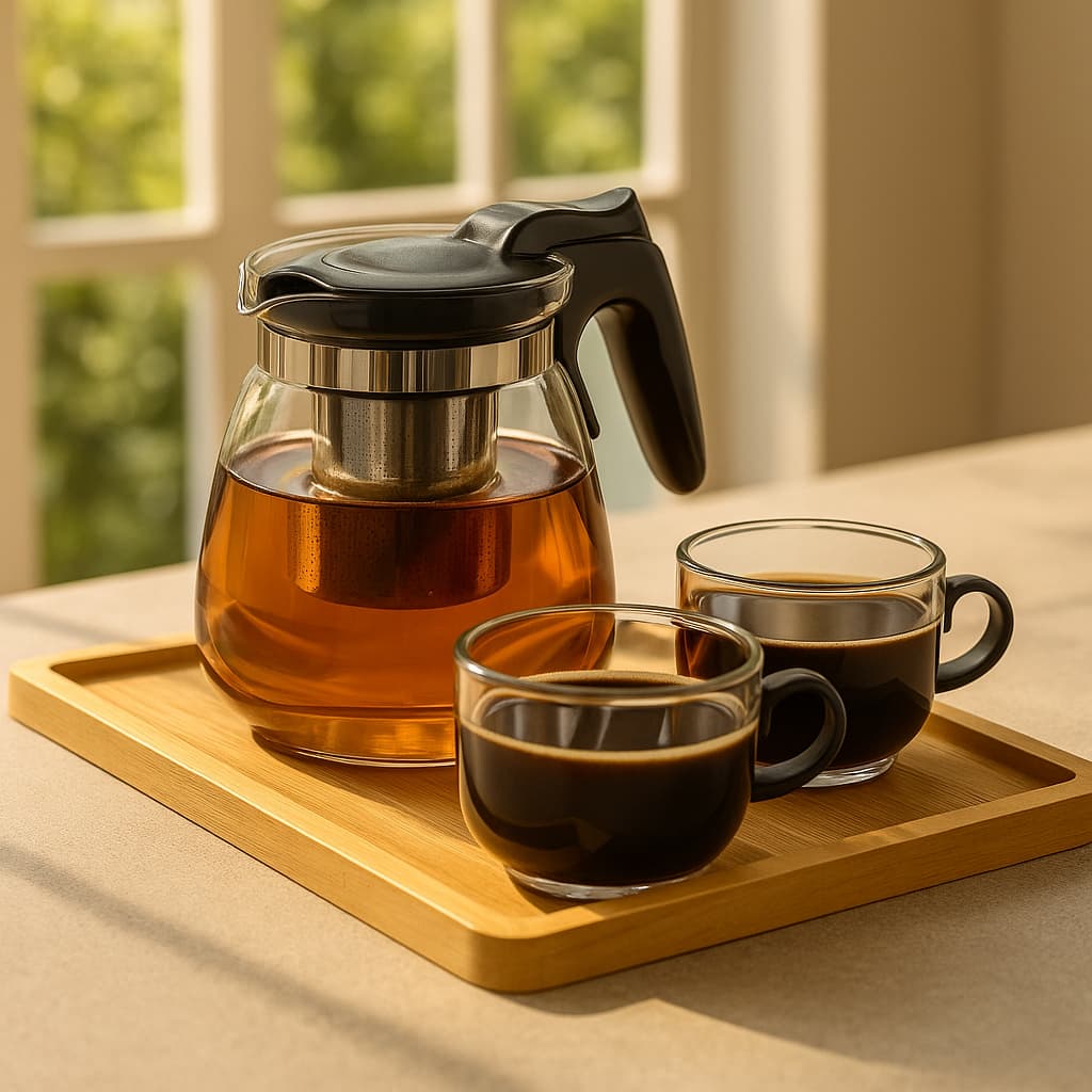 Chaleira Vidro 350ml Infusor Removível Alça Bule Cafe Cha Ervas Cozinha Escritório Inox Transparente