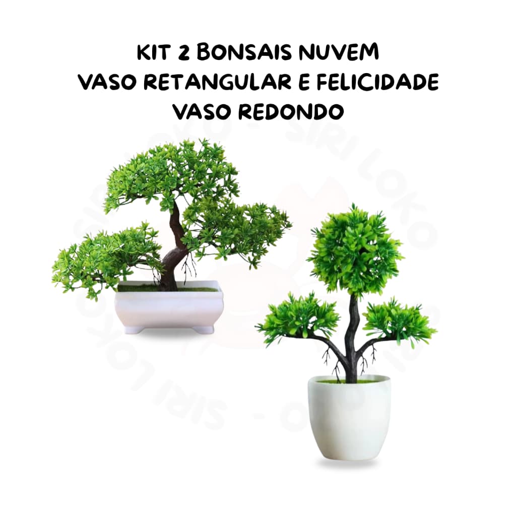 Kit 2 Bonsais Artificiais Zen – Nuvem Vaso Retangular Felicidade Vaso Redondo Ambientes Modernos