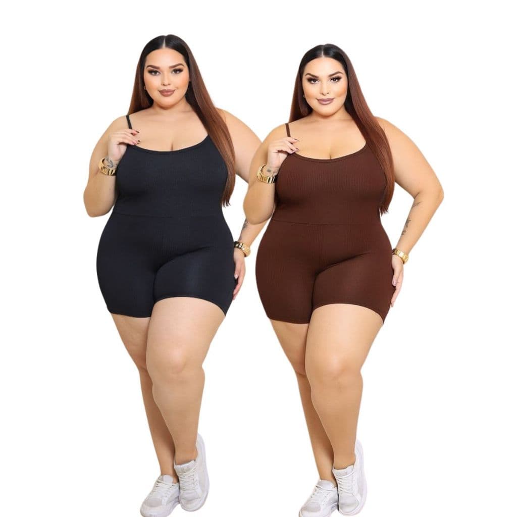 Kit 2 Macaquinho Malhar Plus size Curto Anarruga Feminino Estiloso Alça Fitness Academia Macacão P055