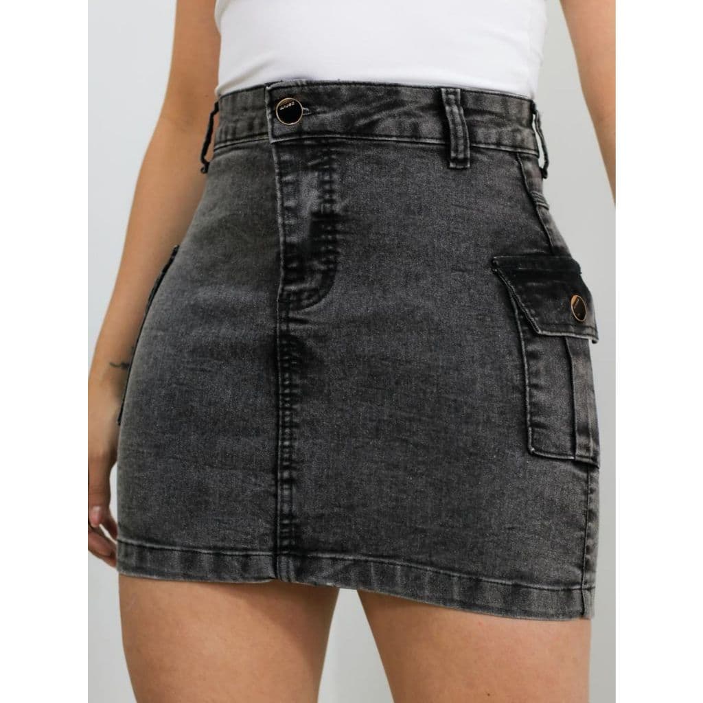 Saia Cargo Jeans Preta Estonada