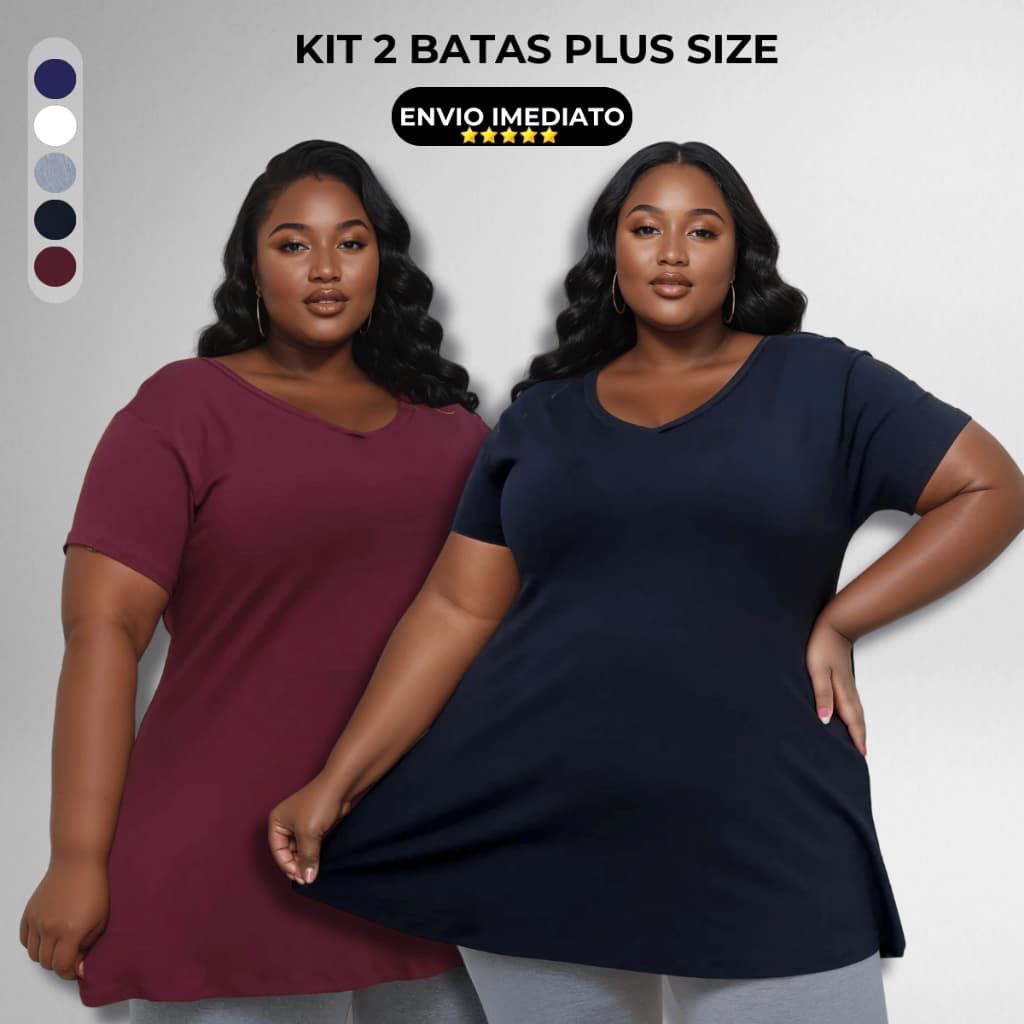 Kit 2 Blusinhas Camisetas Bata Plus Size Feminina Evasê G1 Até o G3