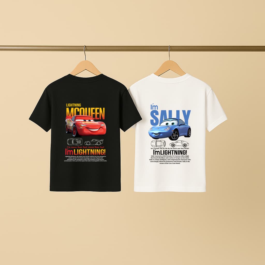 Kit 2 Camisetas Casal Relâmpago Mc Queen E Sally Masculina e Feminina Algodão Conjunto
