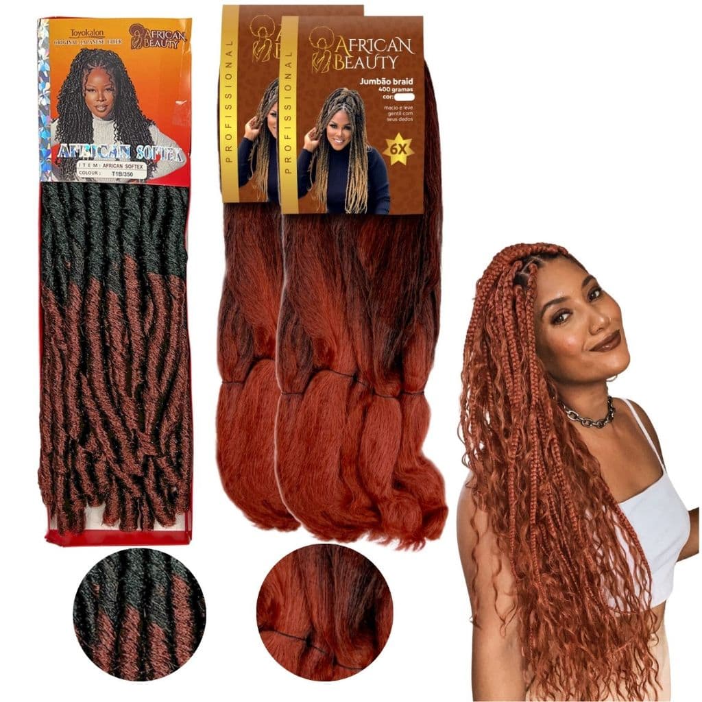 Kit Tranças 1 Nina Softex e 2 Jumbo 400g African Beauty Cabelo Afro Para Box Braids e Crochet