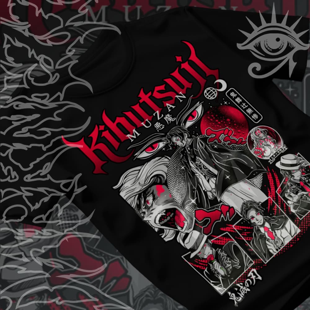 Camiseta Basica e OVERSIZED Muzan Kibutsuji Demon Slayer Hashira Unissex - Darknezz