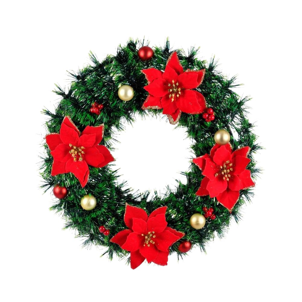 Guirlanda Natalina Com Poinsetia  40 cm Para Decorações de Natal
