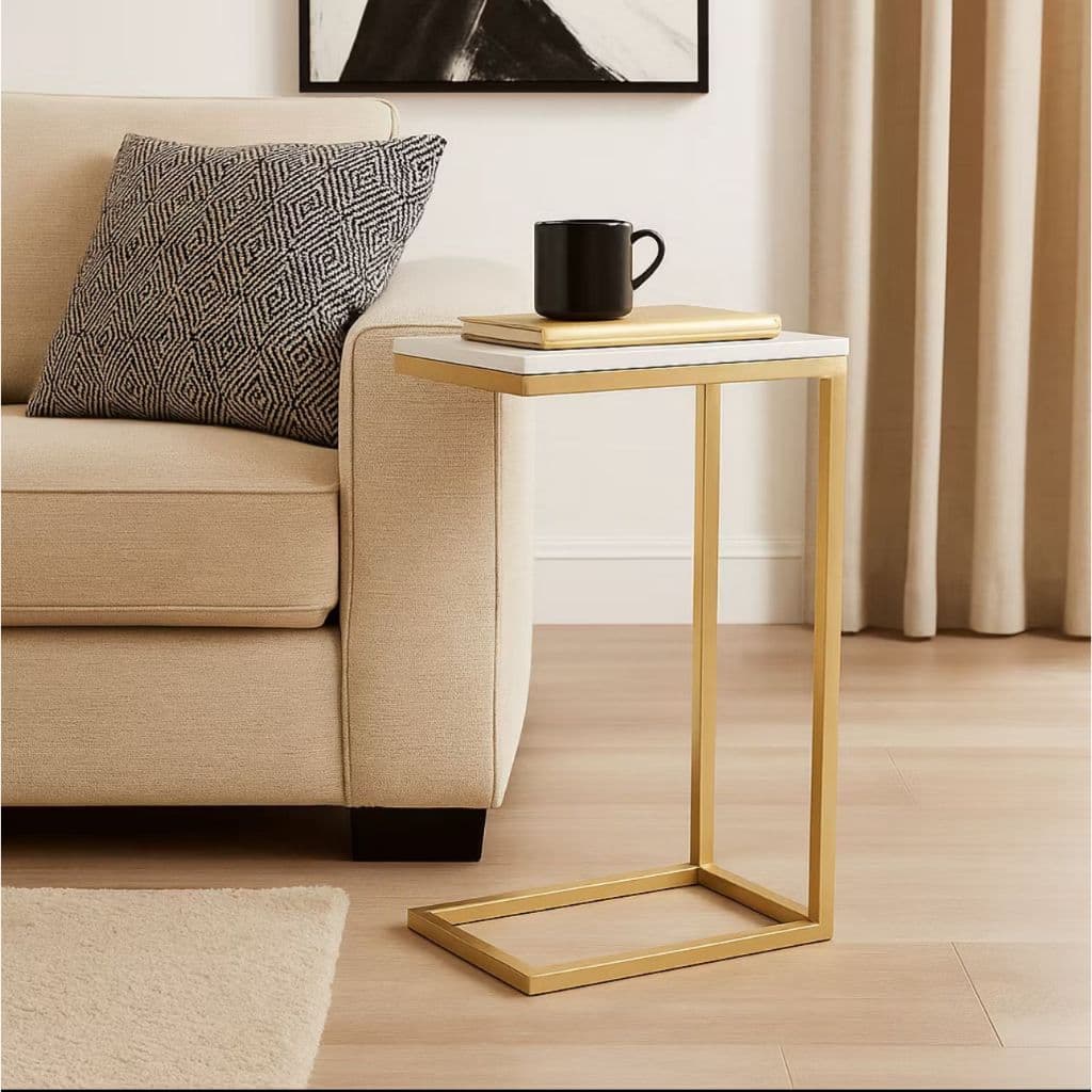 Mesa Lateral Café Notebook com Pés de Ferro Elegante Apoio Sala Sofá Moderna Decoração Pé Dourado