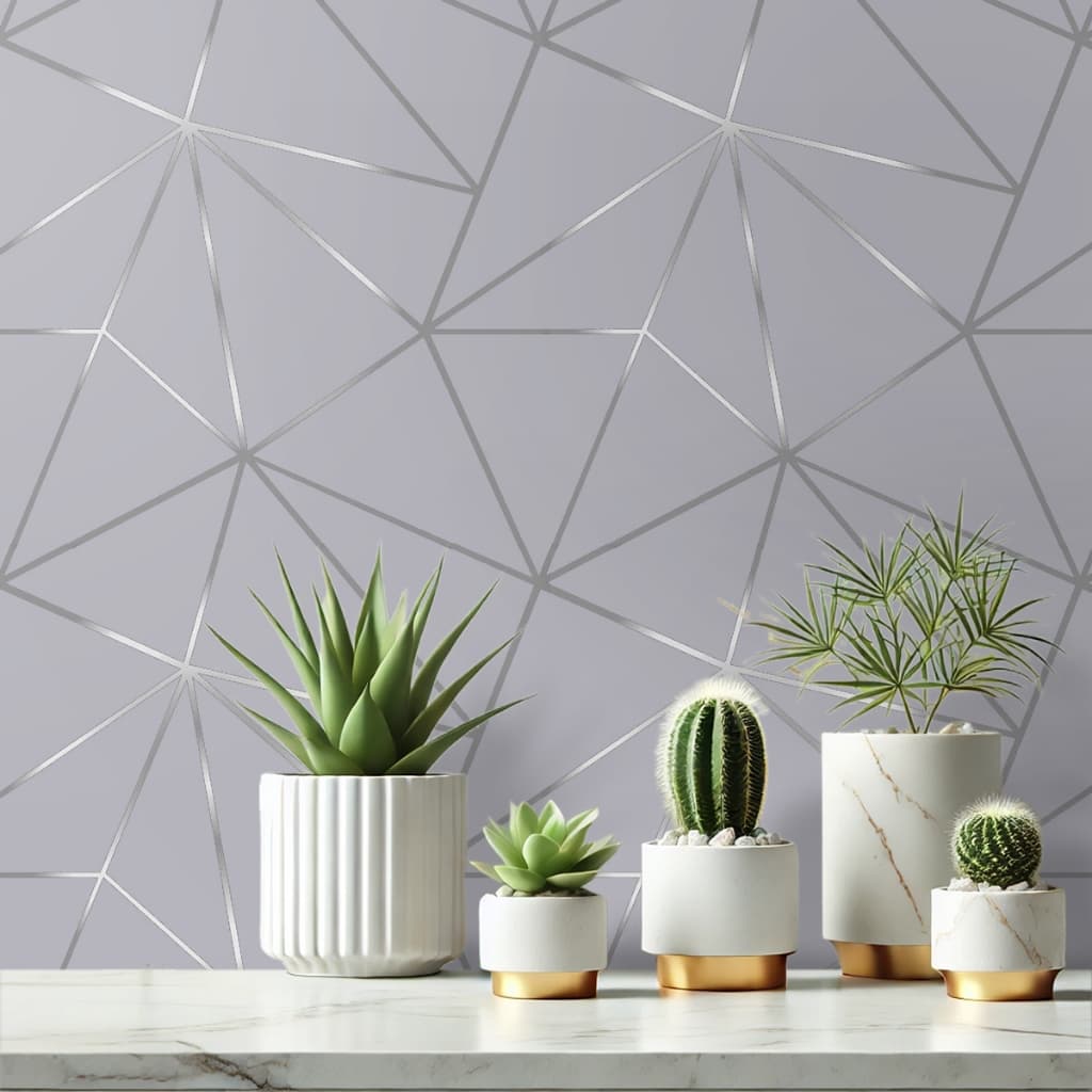 Papel De Parede Adesivo Efeito Geometrico Prata Sala Quarto Rolo
