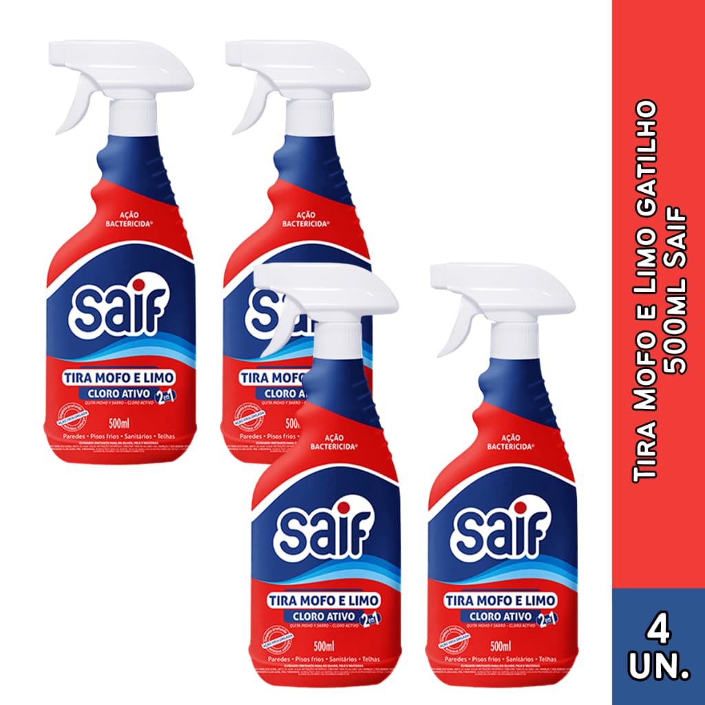 Tira Mofo e Limo Cloro Ativo 2 em 1 Saif Gatilho 500ml Escolha a Quantidade