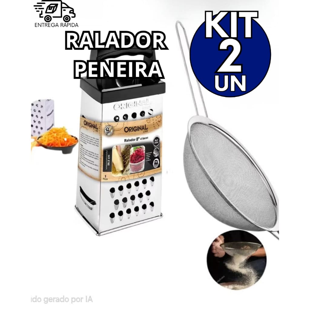 Kit 2 Peças 1 Ralador + 1 Peneira Inox 16 cm Casa Cozinha Buffet Lanchonete Cantina