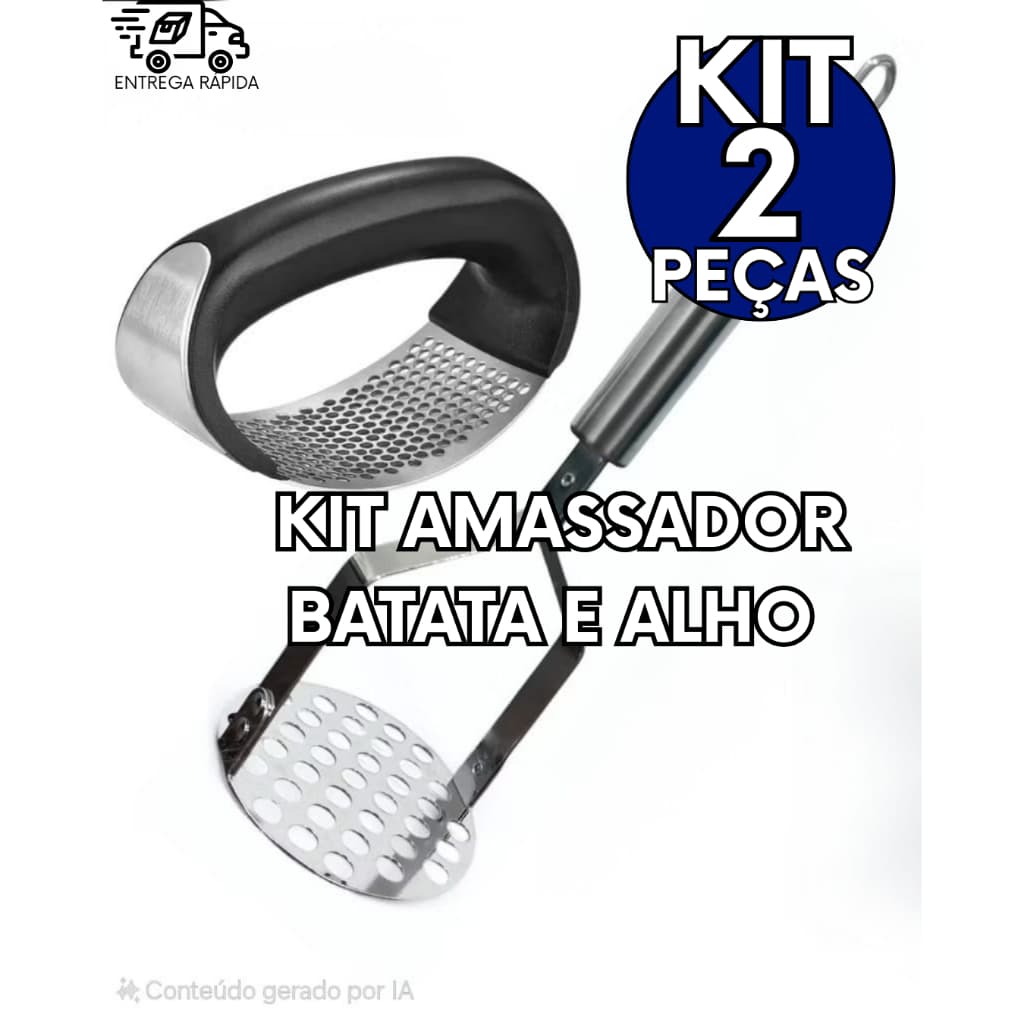 Kit Amassadores de Batata e Alho 100% inox Casa Cantina Lanchonete Cozinha Buffet