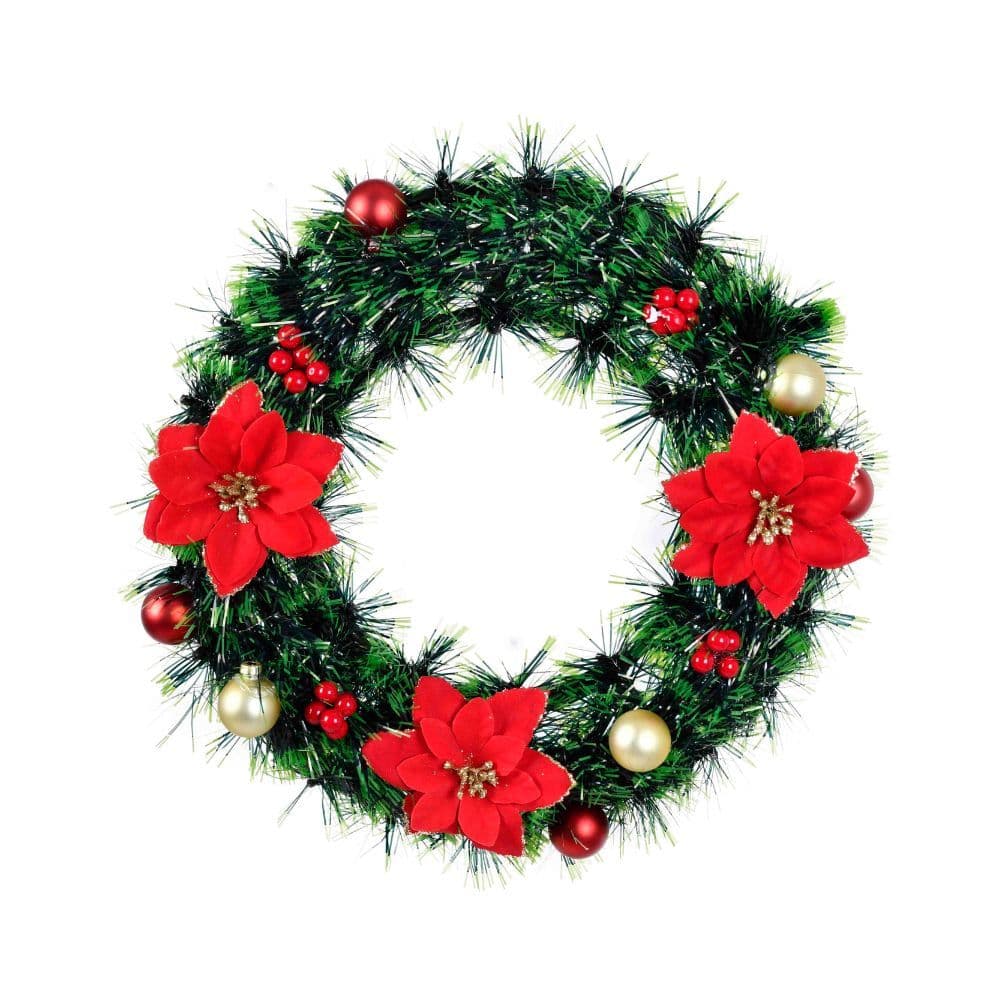 Guirlanda Natalina Com Poinsetia 30 cm Verde Grillo