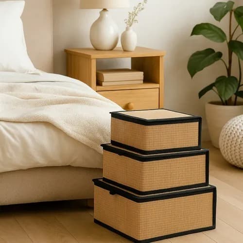 Kit Cestos Organizadores Cesto de Roupa Perfeitos de Bambu Multiuso com Forro e com Tampa