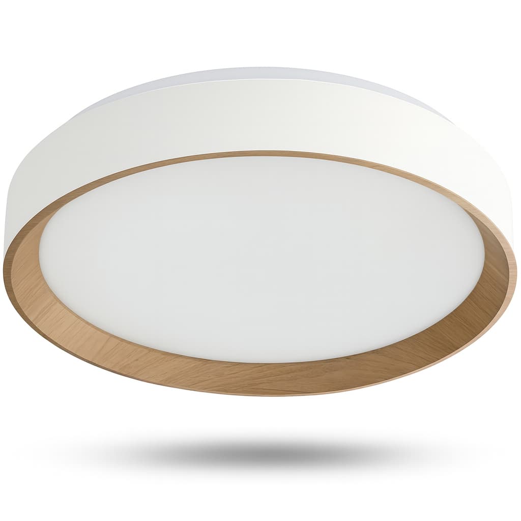 Plafon Led Moderno 24w Redondo Arbos Branco/Madeira
