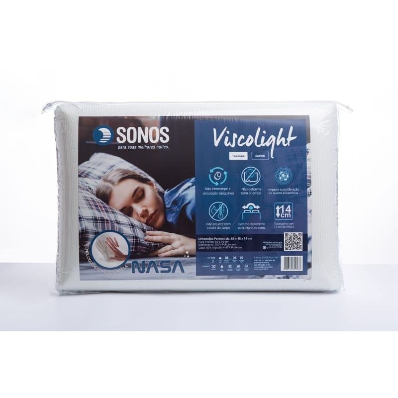 Travesseiro SONOS Viscolight 14cm – Conforto, Tecnologia e Proteção Antiácaro