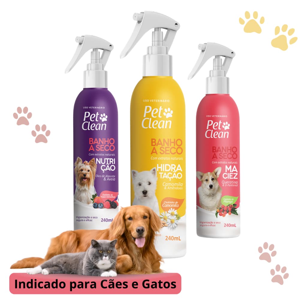 Banho a Seco Pet Clean Cuidadinhos Nutrição Hidratação e Maciez Spray 240ml