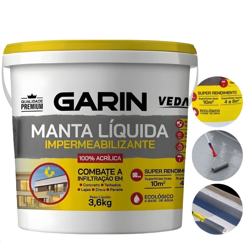 Manta Líquida Emborrachada Impermeabilizante Garin 3,6kg Cor Cinza