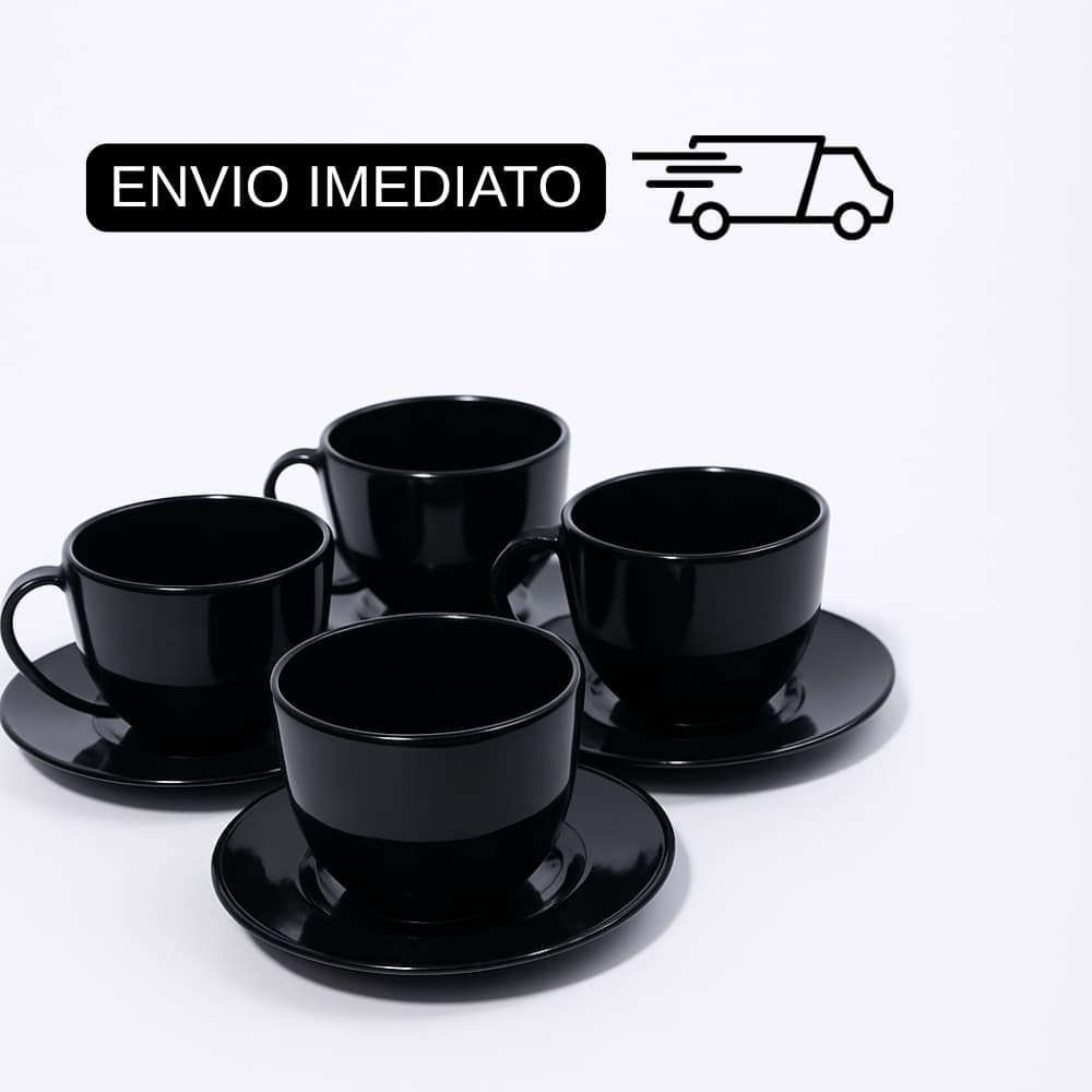 Kit 2 Xícaras de Café 180ml com Pires Acrílico Preto Resistente Para Café Expresso Cantinho Café