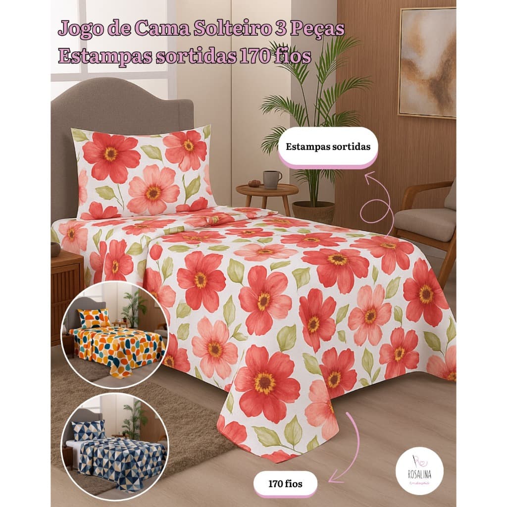 Jogo de Cama Premier Solteiro 03 Peças – 170 Fios  Toque macio e confortável ESTAMPAS SORTIDAS