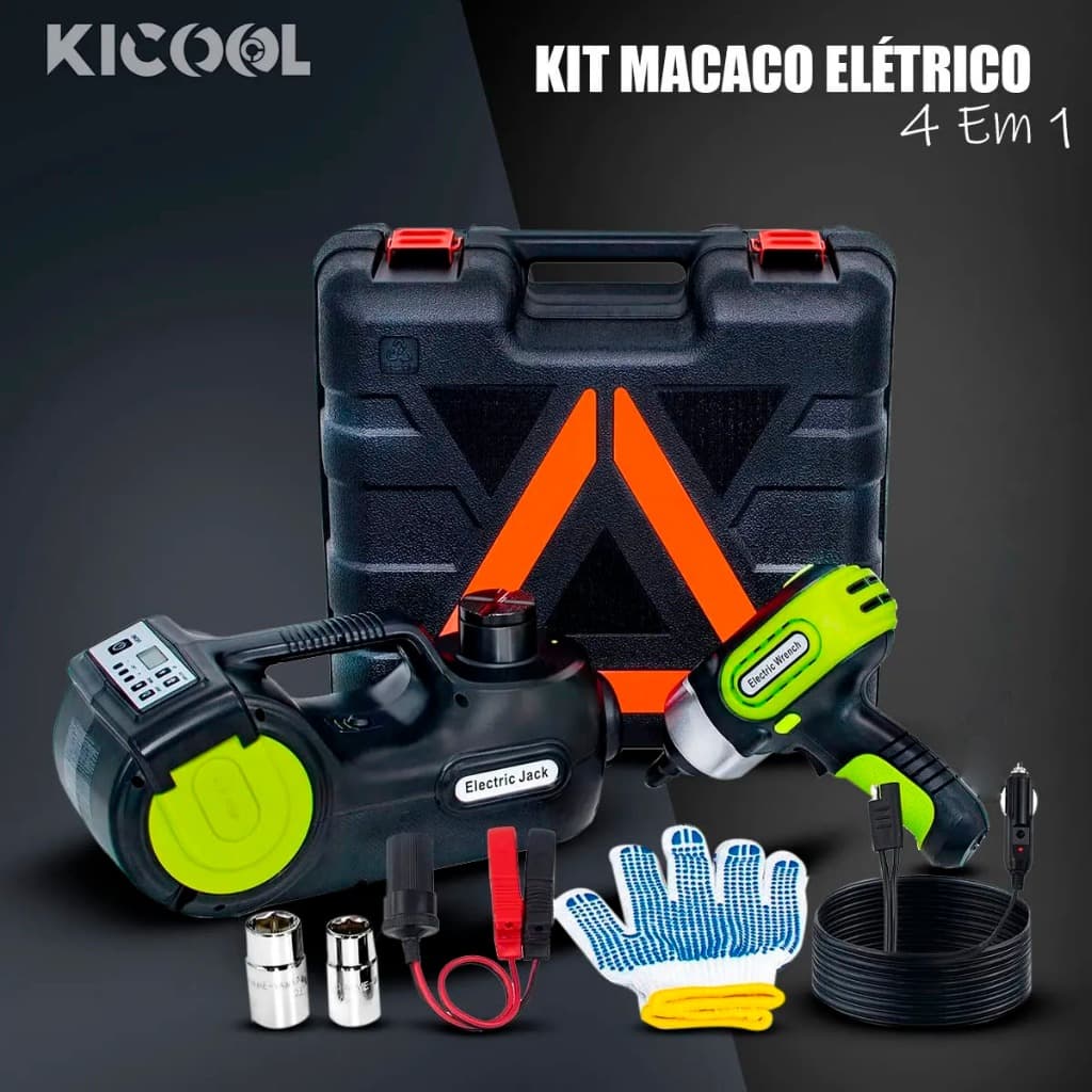 Kit Macaco Elétrico 4 Em 1 Compressor Chave De Impacto
