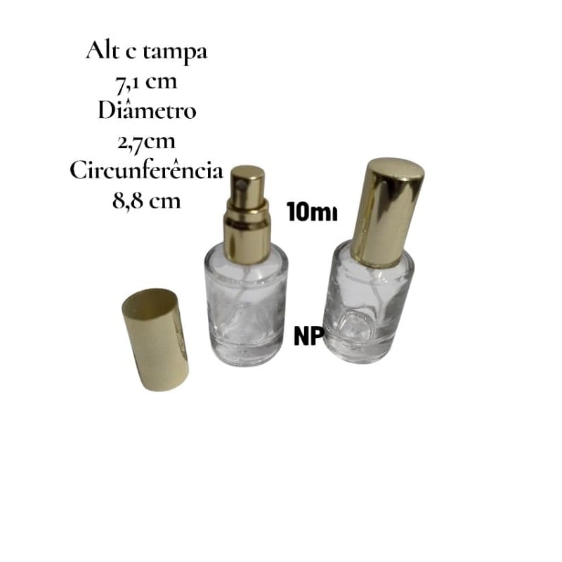 20 frascos vidro redondo 10ml p amostra de perfume c borrifador luxo dourado
