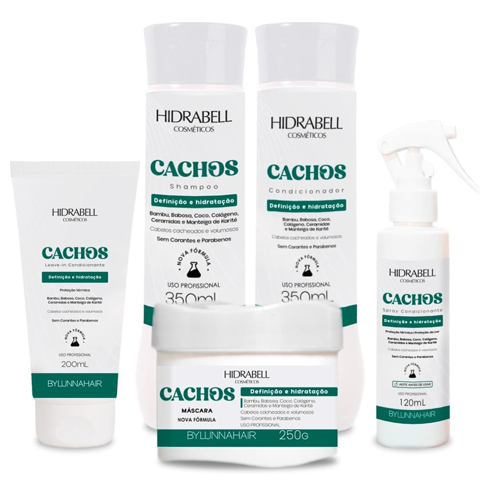 Combo Cachos Bambu Ativos Capilares Naturais Hidrabell Hidratação e Definição dos Cabelos Cacheados