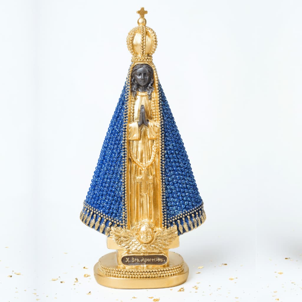 Imagem Nossa Senhora Aparecida Arquétipo Azul 24cm Estátua Brilho Qualidade Premium de Resina