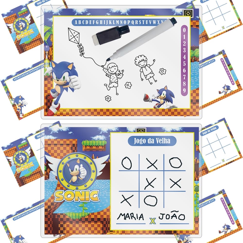 15 Unidades Lembrancinhas Lousa Magica Frente e verso TEMA Sonic Pronto Para Envio.