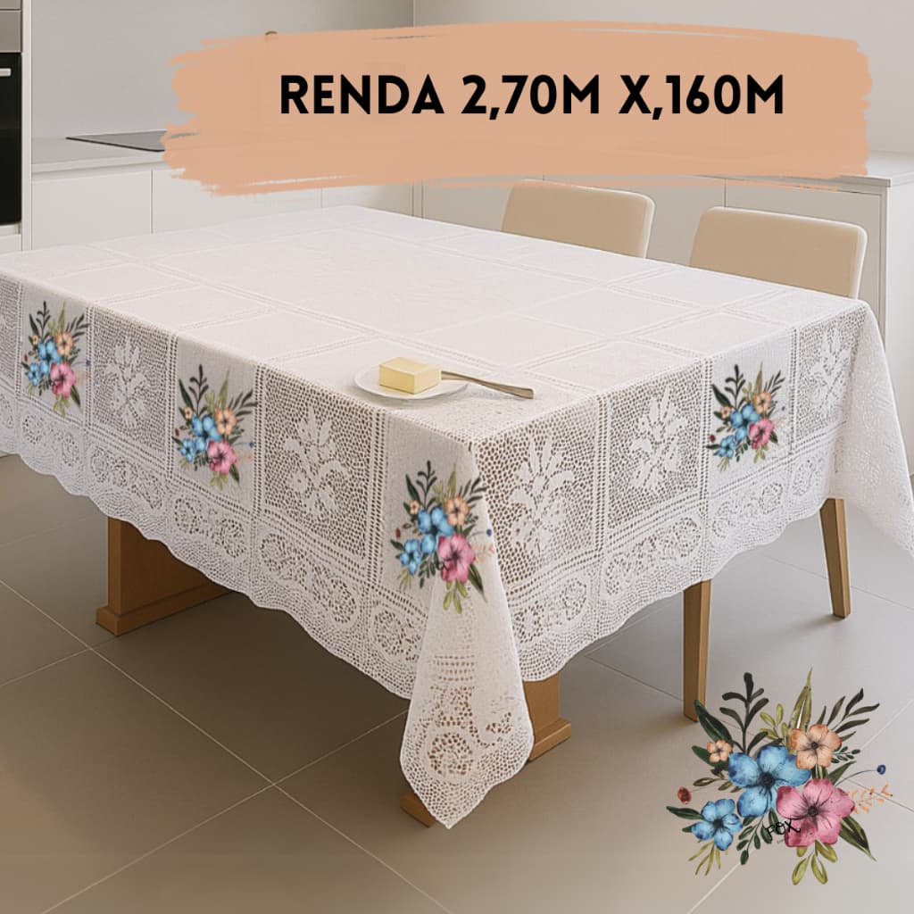 Toalha de Mesa Renda Estampada 2,70M X 1,60M 6 Lugares