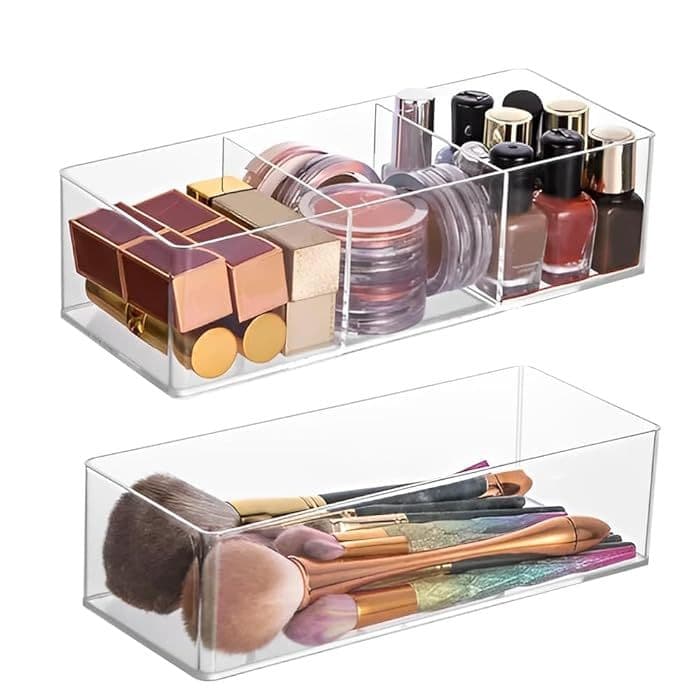 Organizador de Cosmético Porta Pincel Maquiagem Penteadeira 4 Divisórias Diamante Organizador Acrílico Porta Algodão