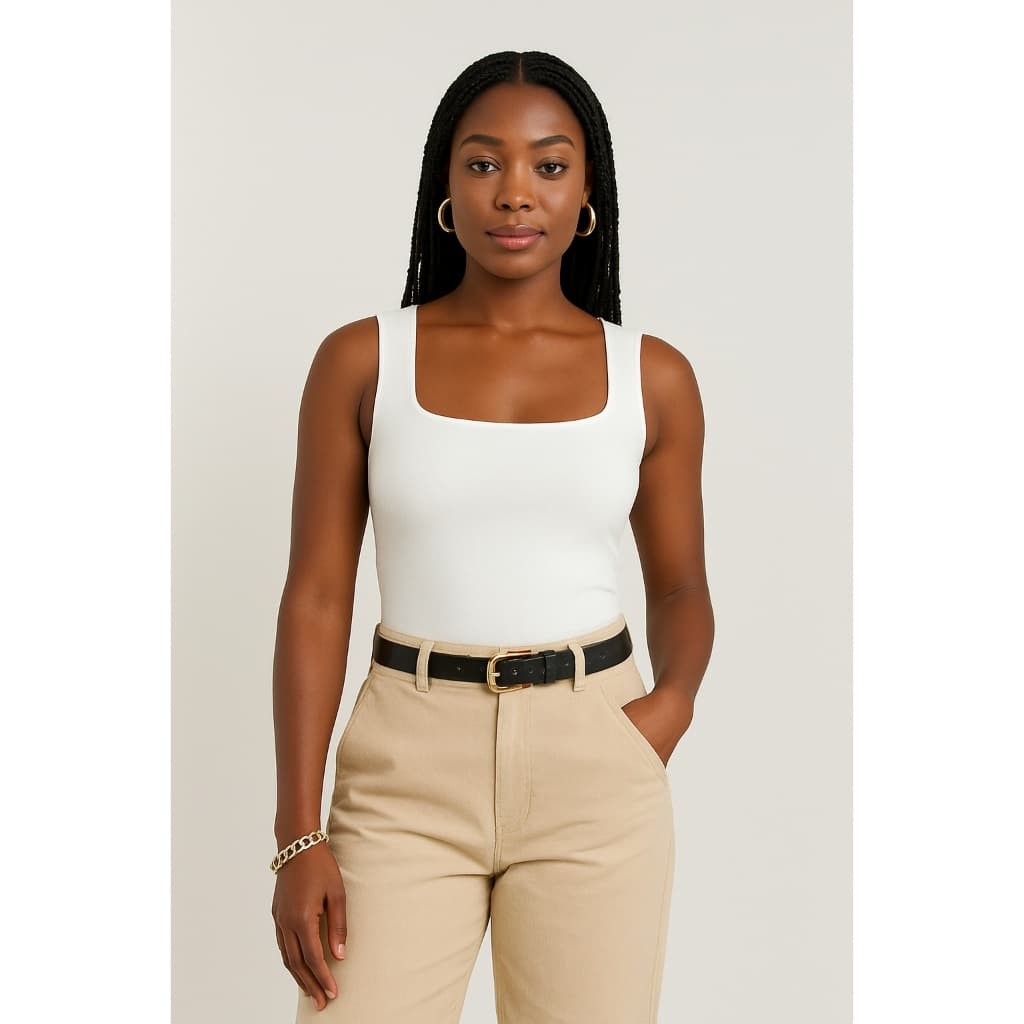 Body Feminino Manga Curta Regata Decote Quadrado Confortável Casual