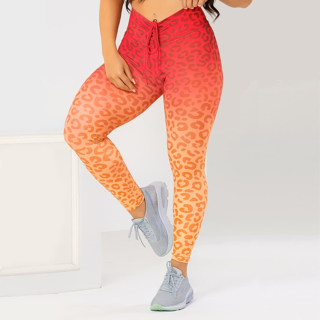 Calça Legging Fitness com Cordinha Feminina de Academia Suplex Cintura Alta Estampas Variadas