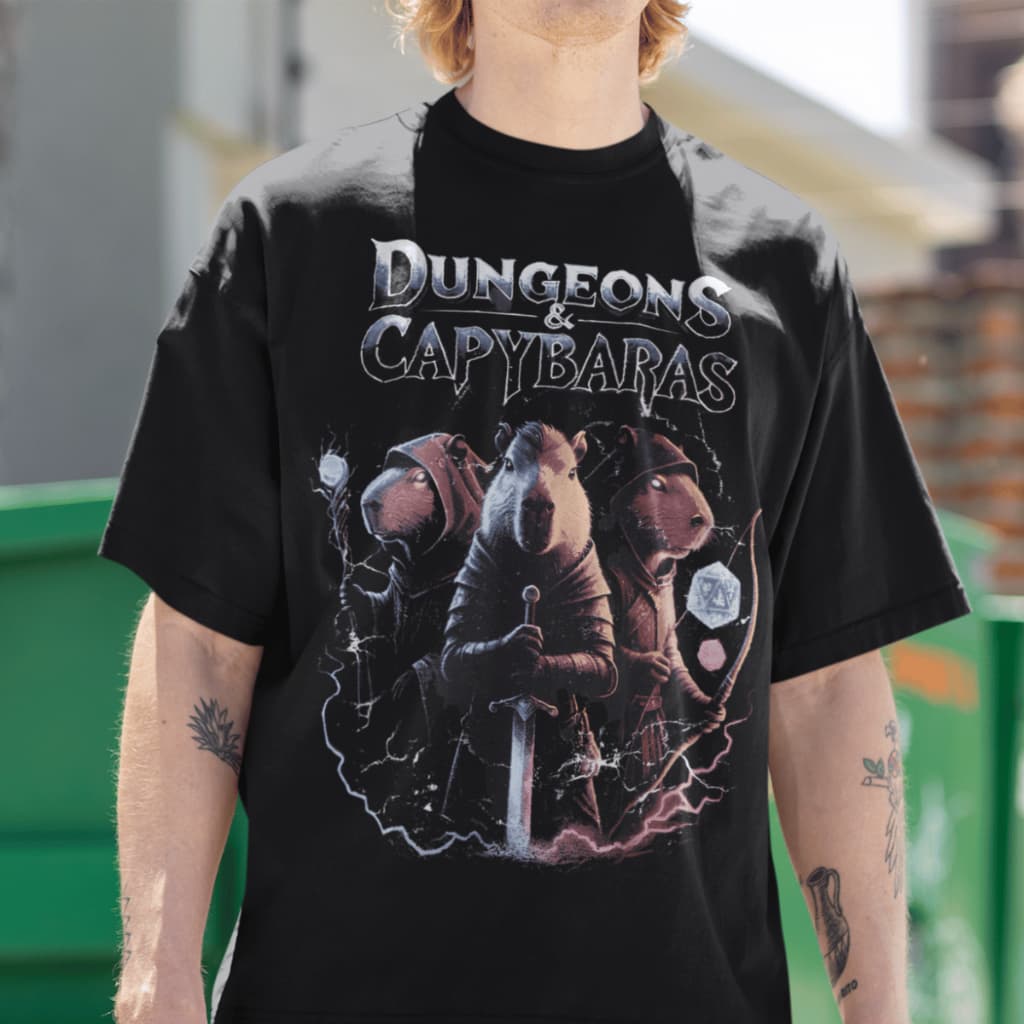 Camiseta Dungeons Capybaras Rpg Moda Geek Nerd Blusa Unissex 100% Algodão