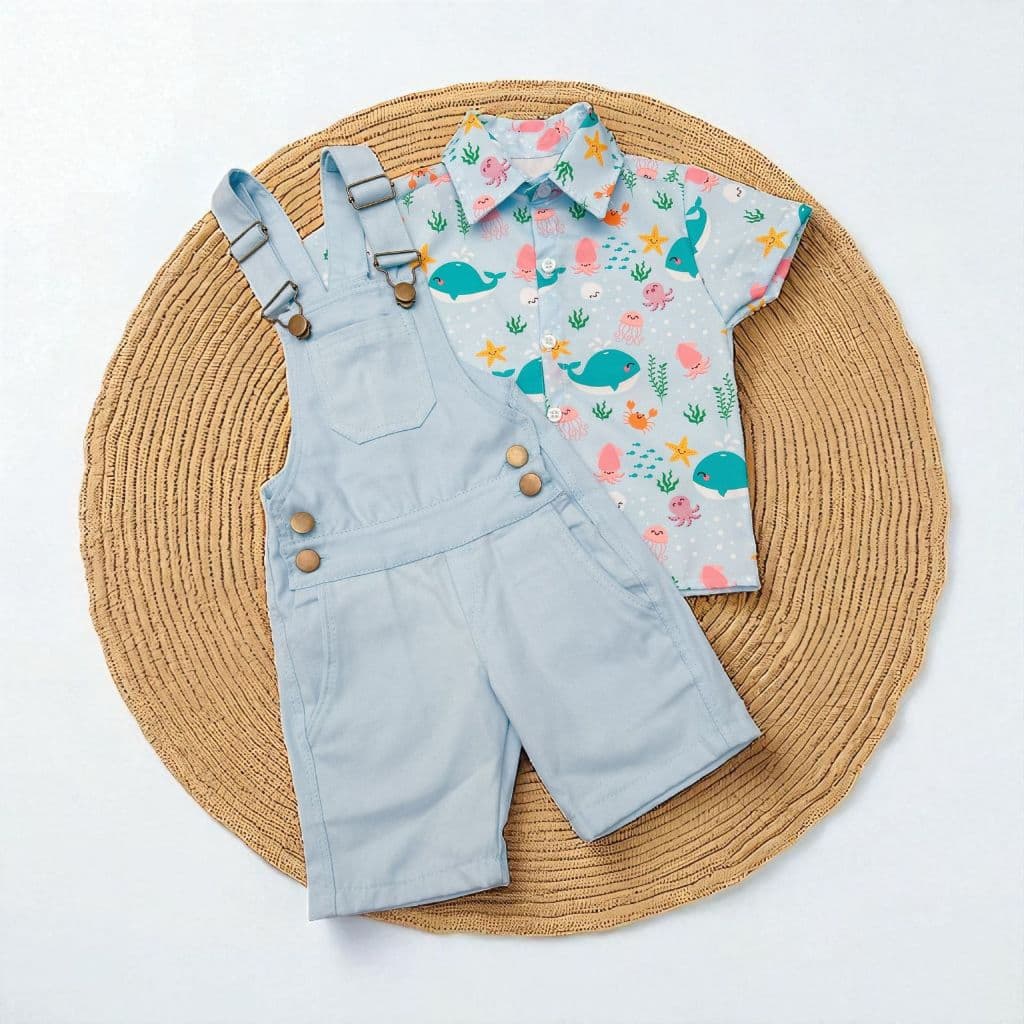 conjunto jardineira menino aniversário fofo fundo do mar
