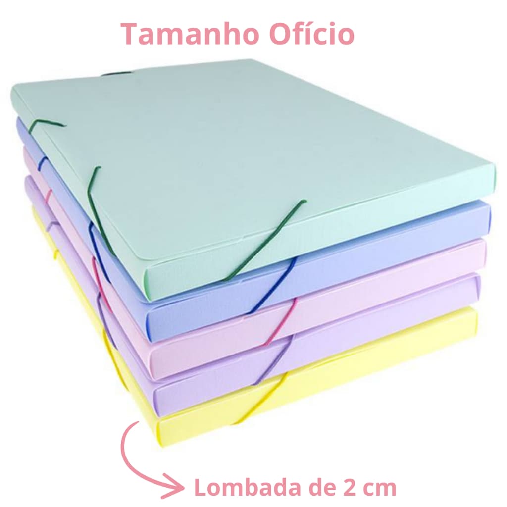 Pasta Organizadora Aba Elástico Ofício Lombo 2cm Linho Serena Cores Candy