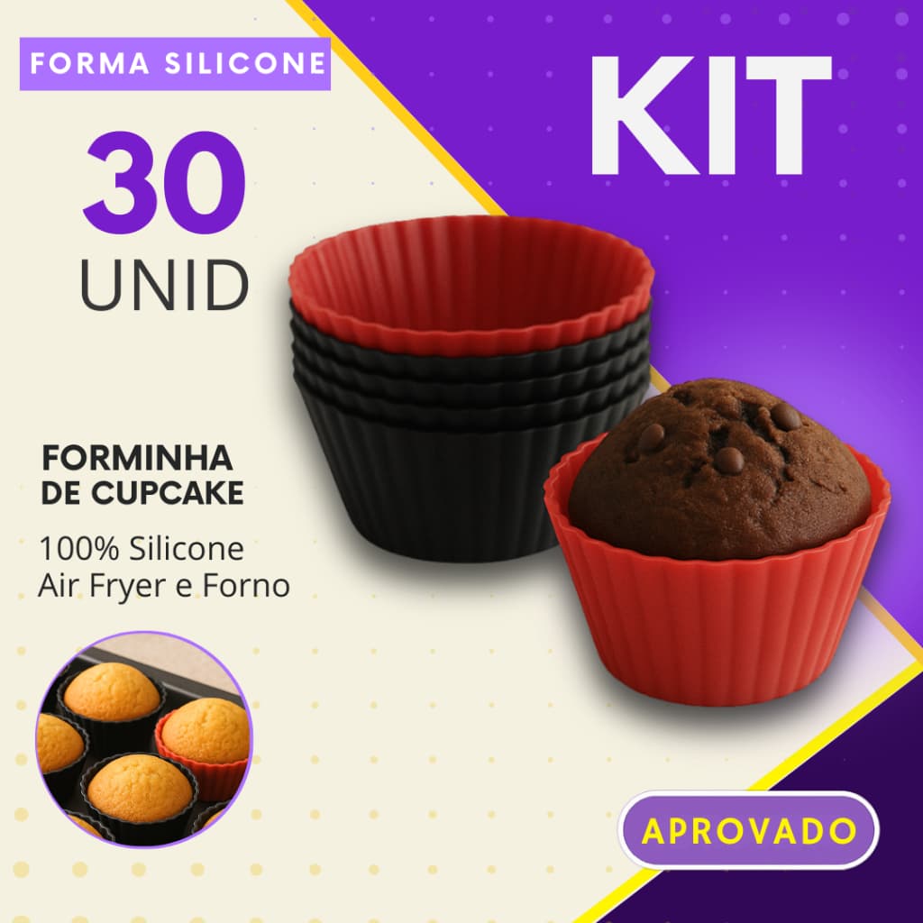 Kit 30 Forminha De Silicone Para Cupcake Mini Bolo Cozinha Air Fryer Forma Capcake  Assadeira