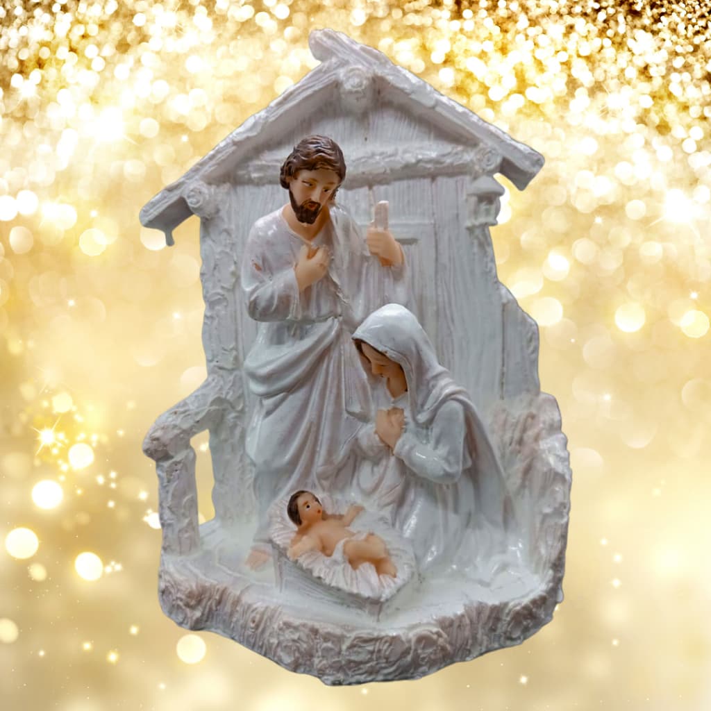 Enfeite natalino presépio de natal branco em resina decoração nascimento de jesus