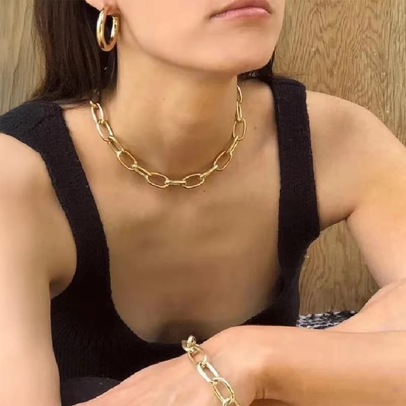 Colar Corrente em alumínio de Feminino Estilo Grossa Da Moda Individual Curto