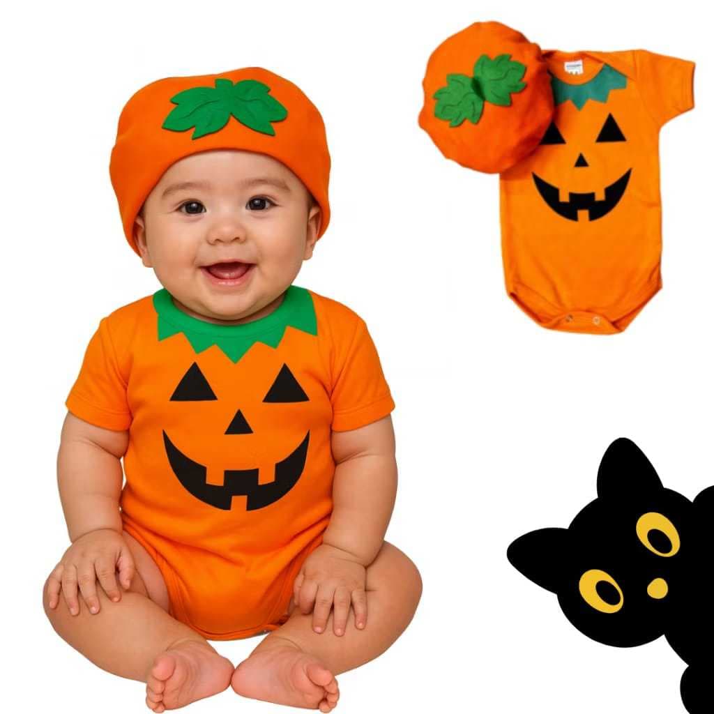 Body Bebe Halloween Abobora Fantasia Temática de Mesversario body + acessório