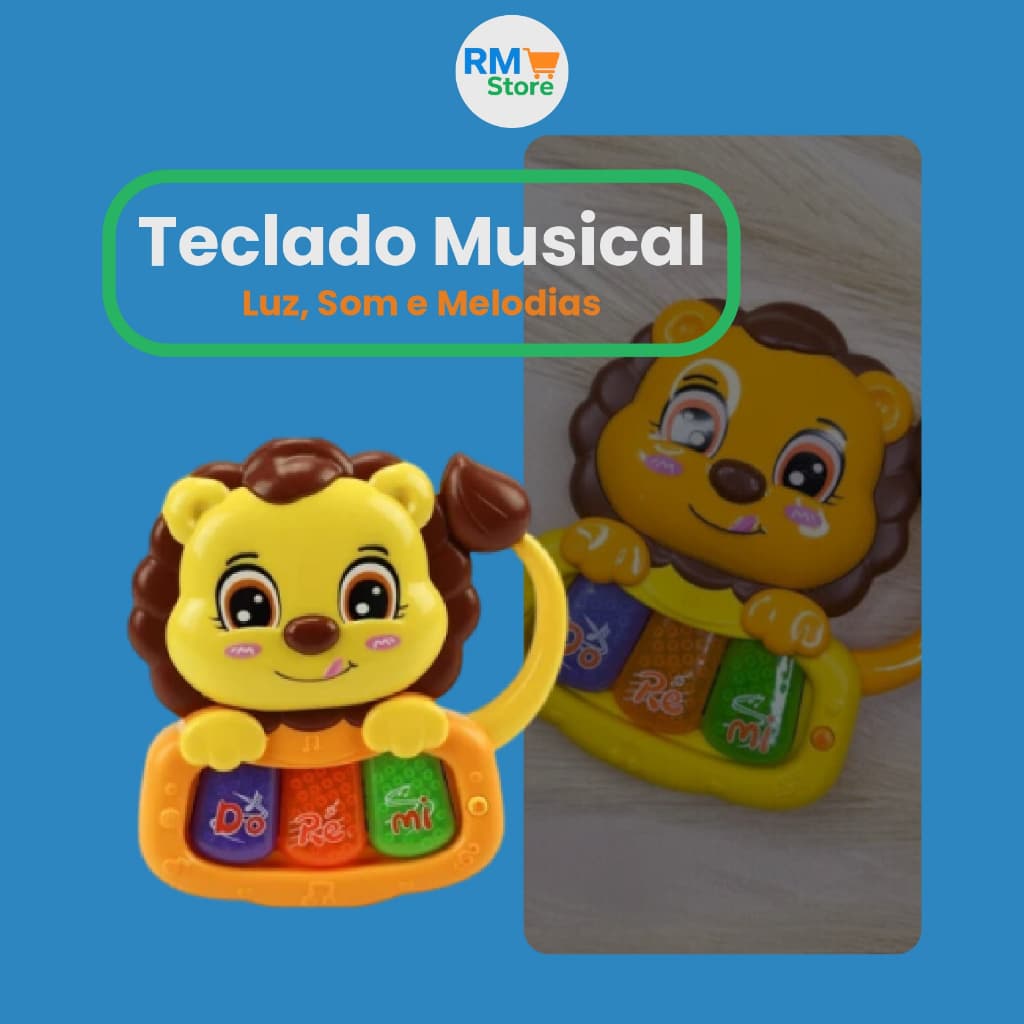 Brinquedo Educativo Teclado Musical de Leão – Luz, Som e Melodias