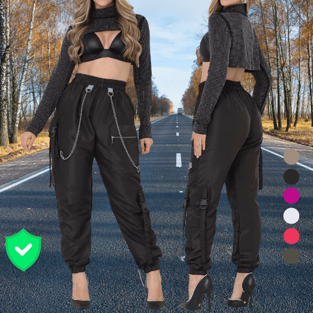calça em tactel gringa cargo jogger track pants Look Festival Y2K trap street skater