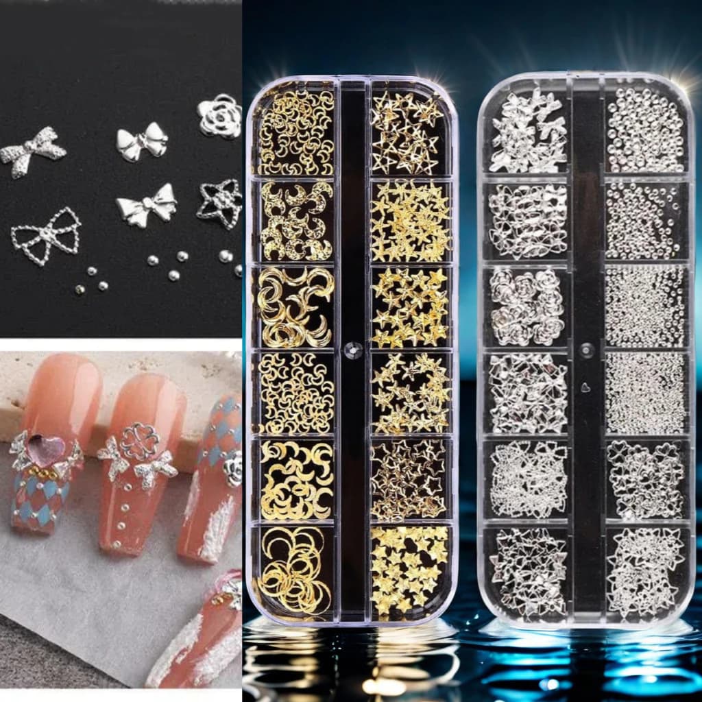 3D DIY Moon star Gold Nail Art Decoration Mixed Shaped Metal Hollow Rivets Shiny Sequin Rhinestone Manicure