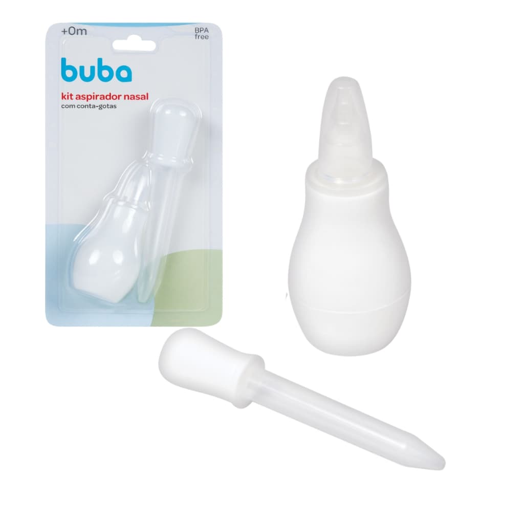 Kit Aspirador Nasal e Conta Gotas para Bebê Buba Recém Nascido