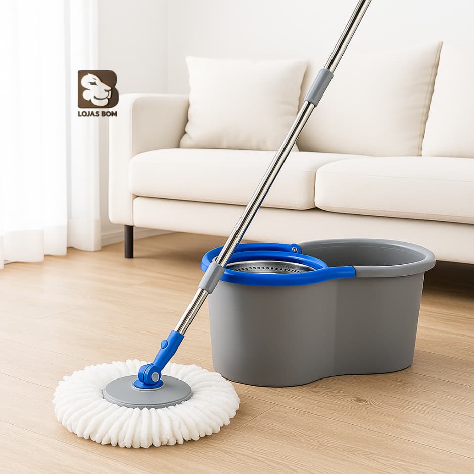 Mop Giratório Regulável Balde Com Centrifugação E Alça Rodo Limpeza Pesada Esfregão Prático