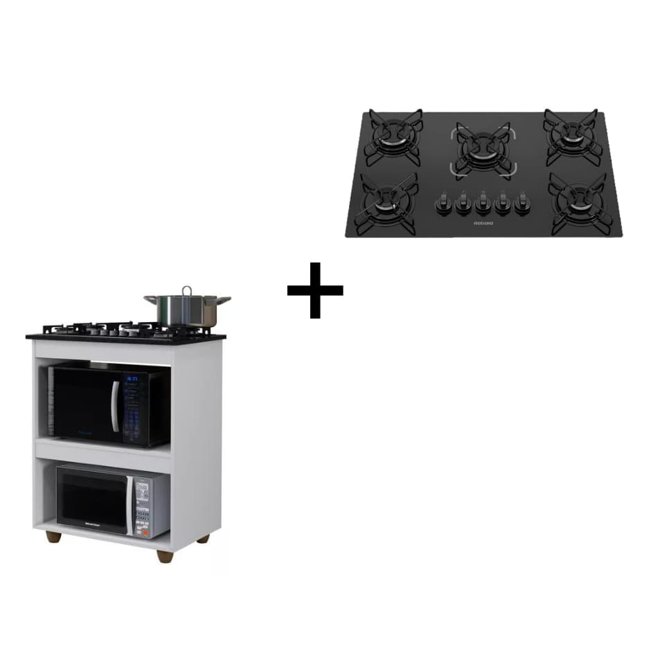 Kit Completo: Balcão Kaik + Cooktop Itatiaia Essencial 5 Bocas