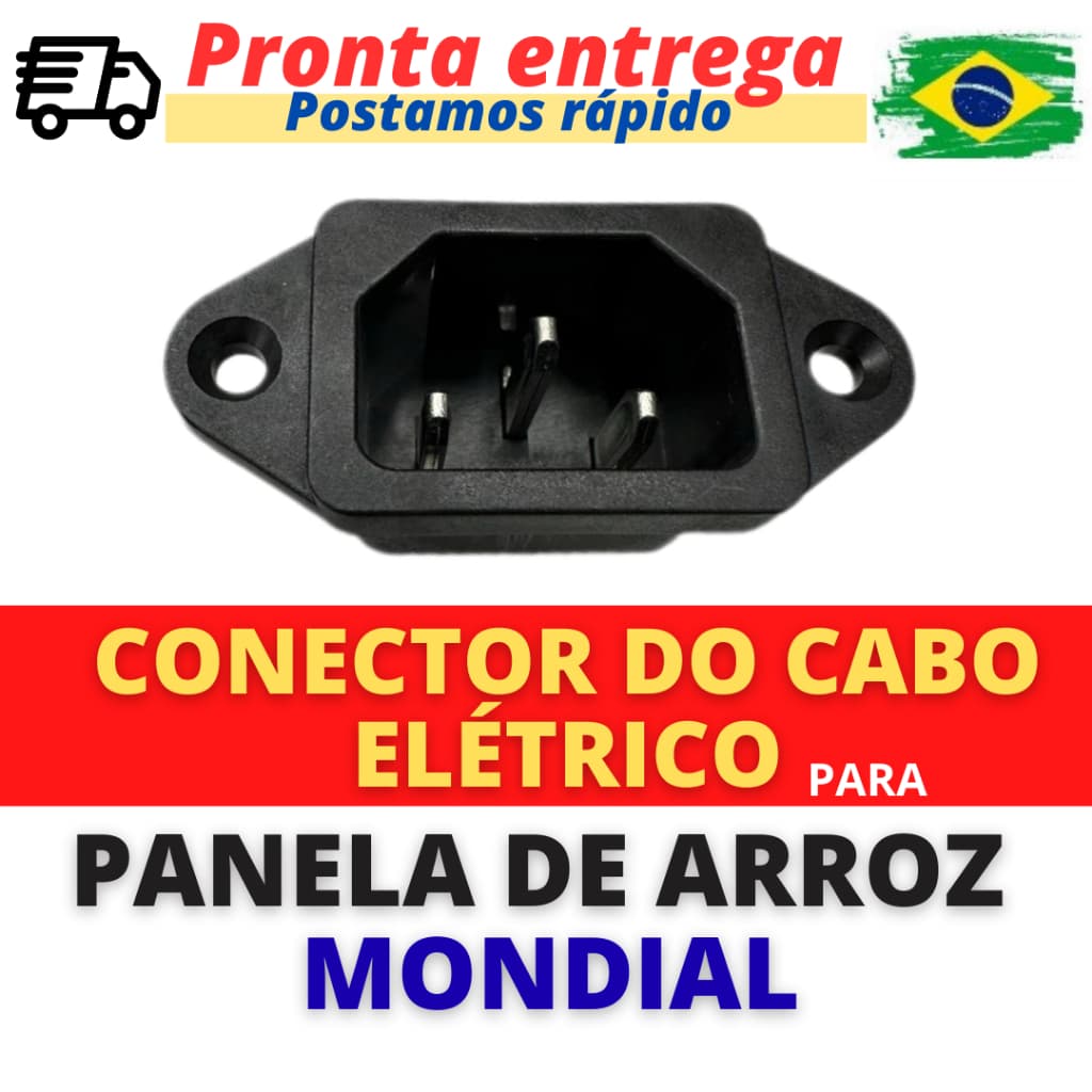 Tomada Para Panela Elétrica de Arroz Mondial (Conector com 3 Pinos) Modelos PE01 a PE48
